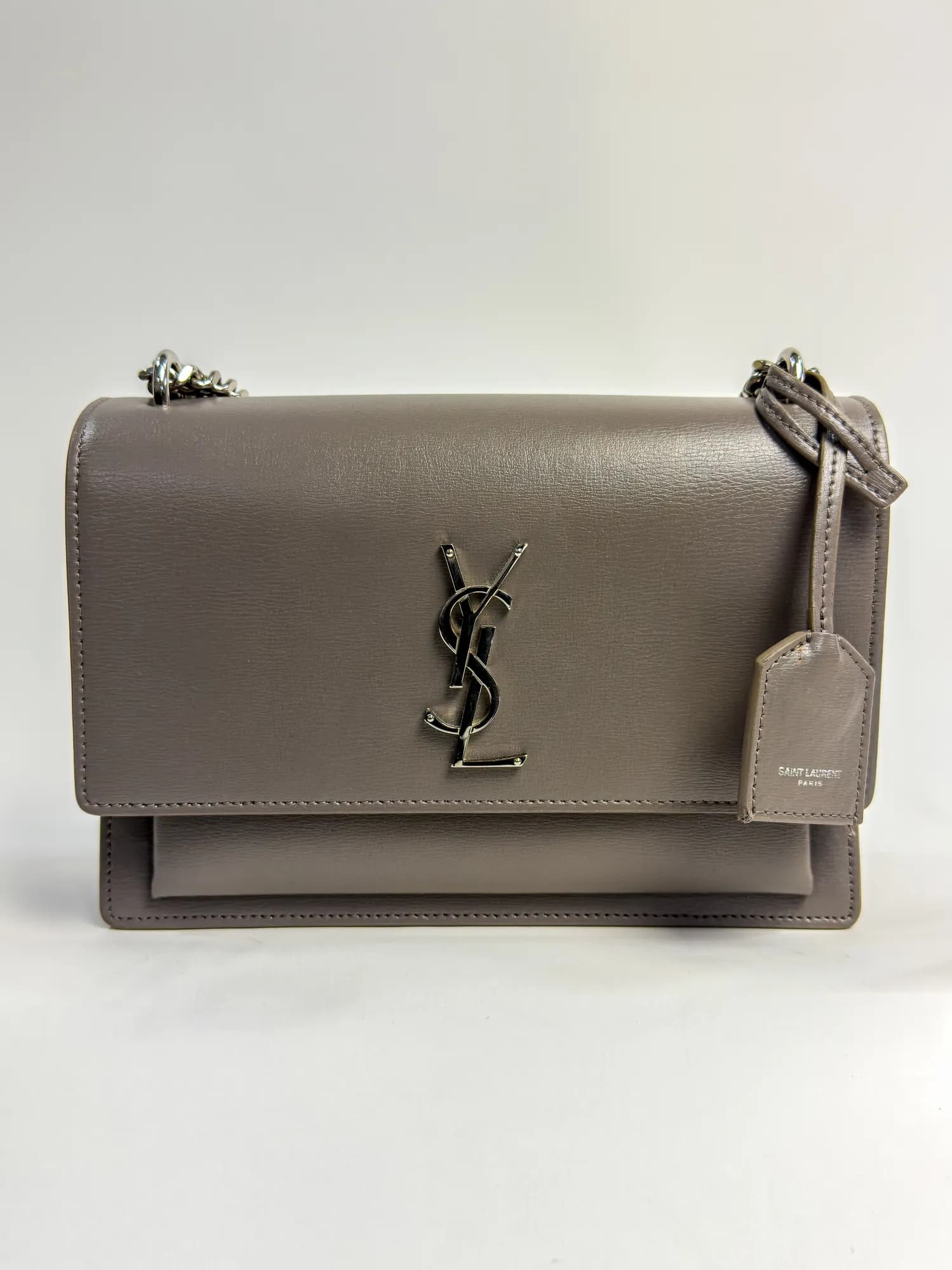 생로랑 선셋 체인 숄더백 미디움 그레이